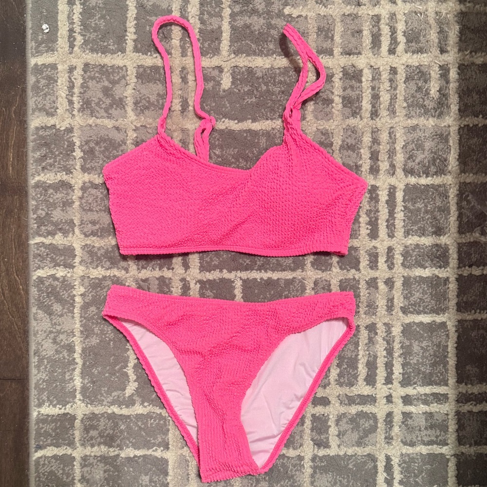 Hot Pink Textured‎ adjustable Bikini Set NEW XS
